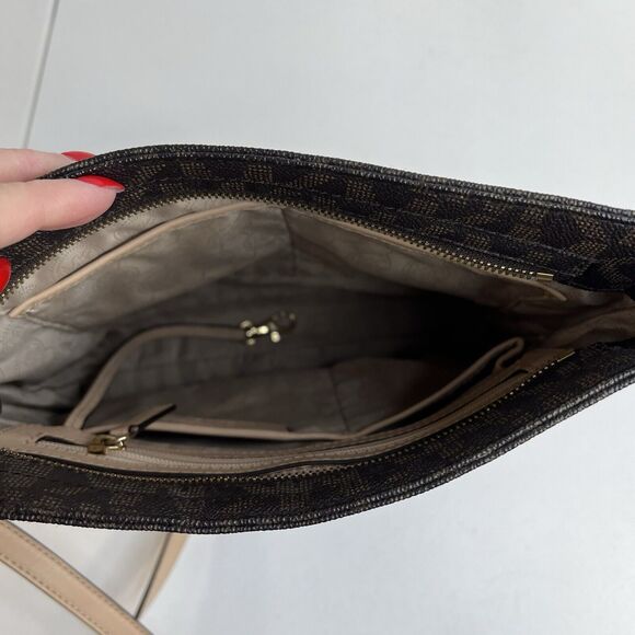 Michael Kors Crossbody Jet Set Large Brown Monogram Travel Logo Messenger Bag - Picture 10 of 15